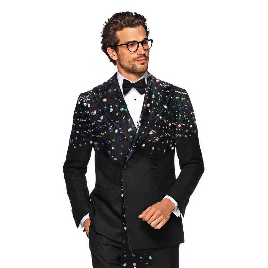 Black Men Suit Set 2 Pieces Cr - đánh giá và giá Formal Wear Jersey For Men
