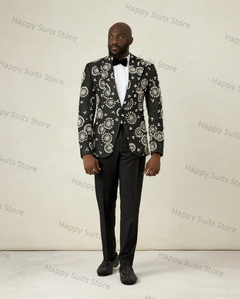 Crystals Black Groom Men Suit  - đánh giá và giá Formal Wear Jersey For Men