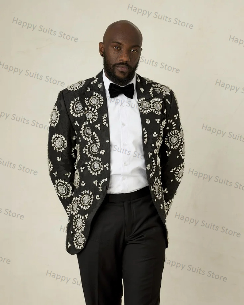 Crystals Black Groom Men Suit  - đánh giá và giá Formal Wear Jersey For Men
