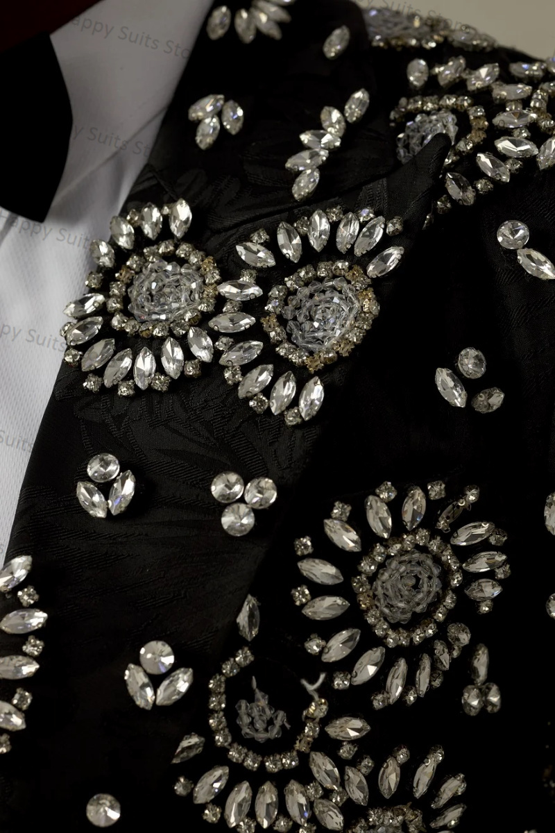 Crystals Black Groom Men Suit  - đánh giá và giá Formal Wear Jersey For Men