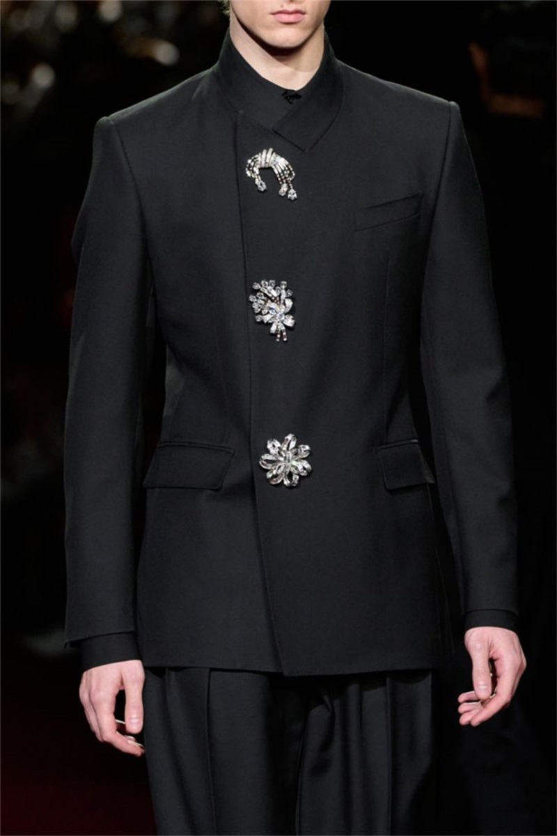 Black Crystals Men Suit Set 2  - đánh giá và giá Formal Wear Jersey For Men